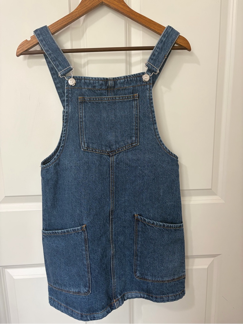 Mango Denim Overall Mini Dress in Blue